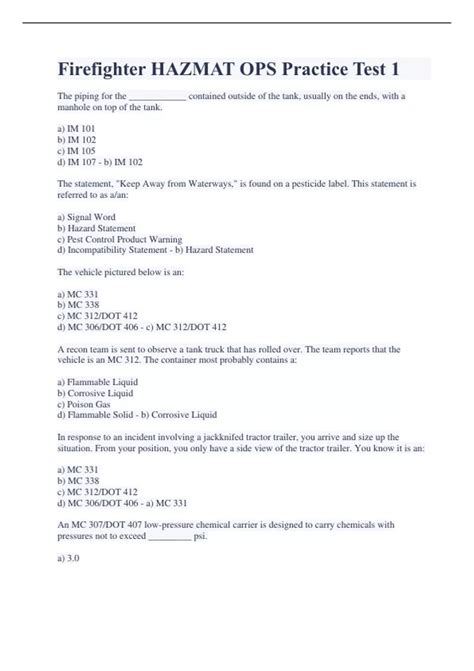 Firefighter HAZMAT OPS Practice Test 1 With Complete Solution ...