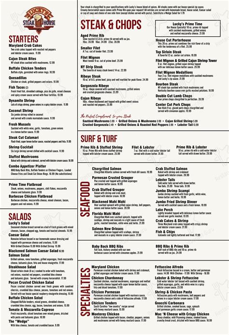 Menu at Lucky's Steakhouse, Bay City
