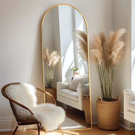 Amazon.com: NISHCON Arched Full Length Mirror 64"x21", Gold Frame Floor ...