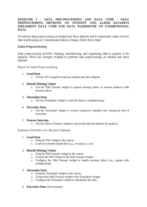 DV lab manual - EXERCISE 1 : DATA PRE-PROCESSING AND DATA CUBE : DATA ...