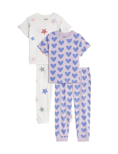 Buy 2pk Pure Cotton Heart and Star Pyjamas (1-8 Yrs) at Marks & Spencer