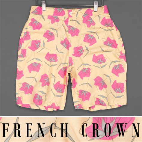 Tequila Beige Floral Prints Premium Cotton Shorts For Men