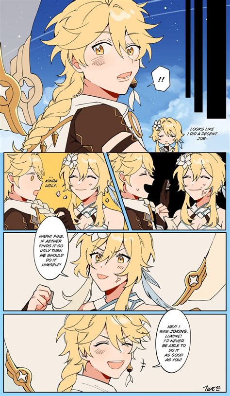 lumine and aether (genshin impact) drawn by majunjuu | Danbooru