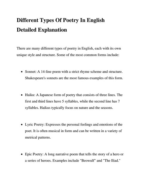 SOLUTION: Different types of poetry in english detailed explanation - Studypool