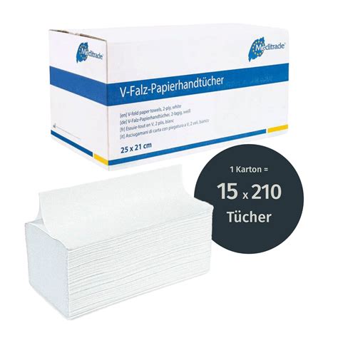 Papierfalthandtücher V-Falz | 2-lagig | 15 x 210 Blatt | Blattmaße 21 ...