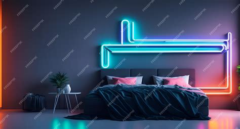 Premium AI Image | Photo of a modern bedroom with a bright neon sign ...