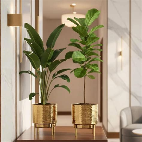 BEHOMA Hammered Metal Indoor Planter for Table Top and Floor | Living ...