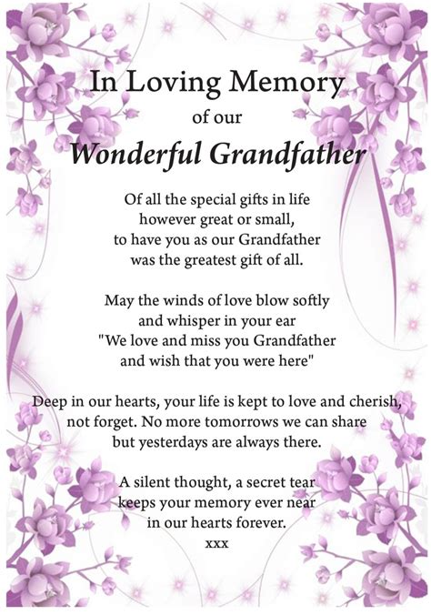 Grandfather in Loving Memory Print, Funeral Poem, Missing You ...