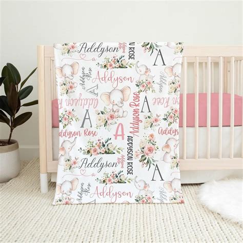 Amazon.com: Personalized Baby Girl Elephant Blanket With Name, Floral ...