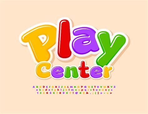 Vektor Glückliches Zeichen Play Center. Lustige bunte Schrift. Helle ...