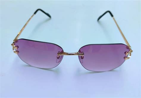 Frameless Purple Lens Gold Frame Sunglasses. Gold Frame - Etsy