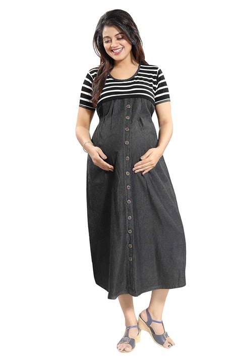 Buy MAMMA'S MATERNITY Women's Denim Solid Maternity Dress (Black and ...