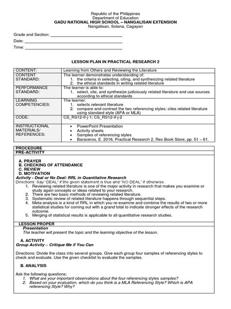 Sample Lesson Plan with Practical Work Approach 的图像结果