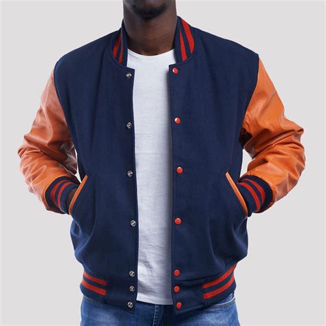 Varsity Base Men Jacket Royal Wool Body Orange Leather Sleeves ...