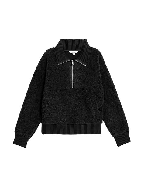 Buy Borg Textured Half Zip Sweatshirt at Marks & Spencer