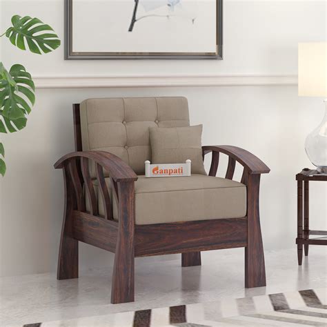 CROWN Solid Sheesham Wood Single Seater Sofa - 3 Year Warranty (LUXE E ...