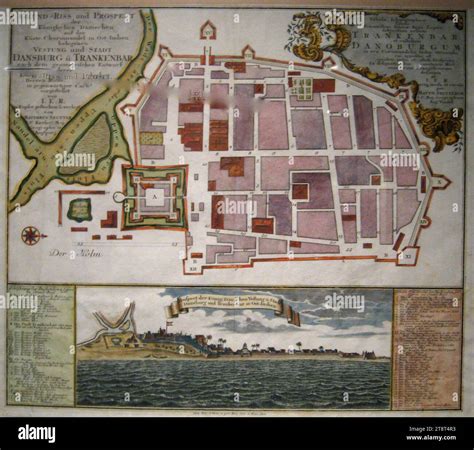 Historic map of danish colony Tranquebar and Fort Dansborg, 1700s Stock Photo - Alamy