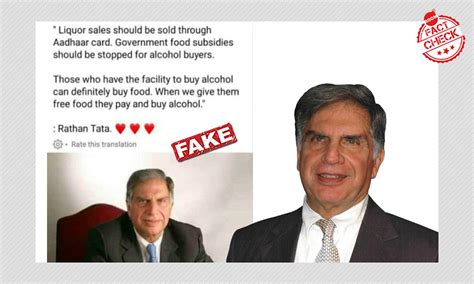Fake Quote Claims Ratan Tata Asked For Alcohol Sale To Be Linked To ...