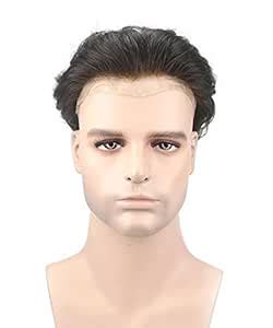 Kabello Natural Black Human Hair Toupee Hair Wigs Front Lace Skin ...