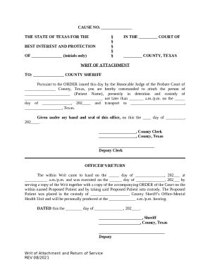 9. Writ of Attachment and Return of Service Doc Template | pdfFiller