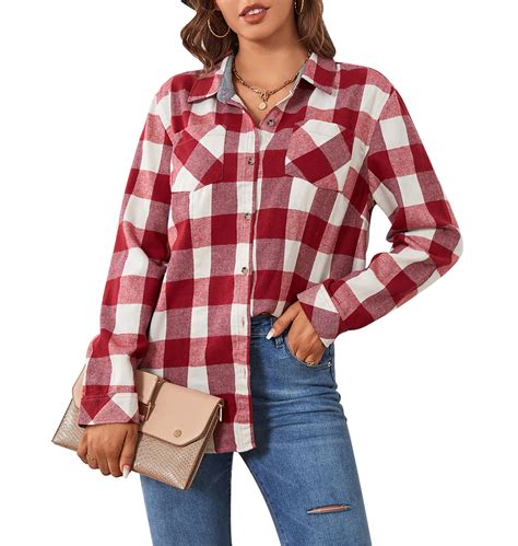 Alex Vando Plaid Flannel Shirts for Women Long Sleeve, Oversized Womens ...