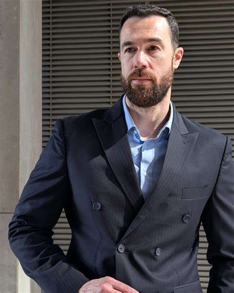 Dark Blue Pinstripe double-breasted Suit with Light Blue Shirt and ...