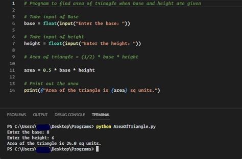write a python code to find the area of a triangle whose base and ...
