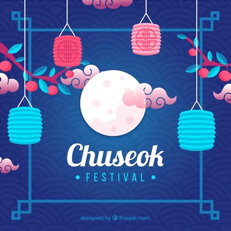 Composition chuseok traditionnelle avec un design plat | Vecteur Premium