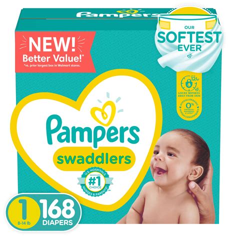 Pampers Swaddlers Newborn Diapers, Soft and Absorbent, Size 1, 168 ct ...