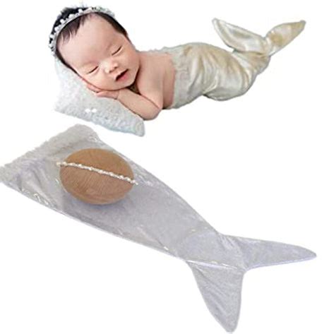 Babymoon Mermaid with Hairband Baby Photography Costume -White – BABYMOON