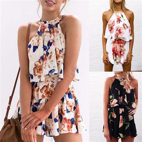 Shorts Summer Casual Sets Fashion Women's Sexy Print Sleeveless Halter ...