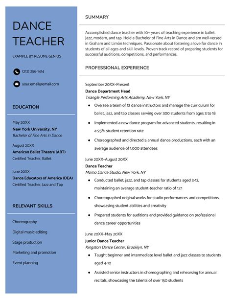 Dance Resume Template, Examples, & Writing Guide for 2024