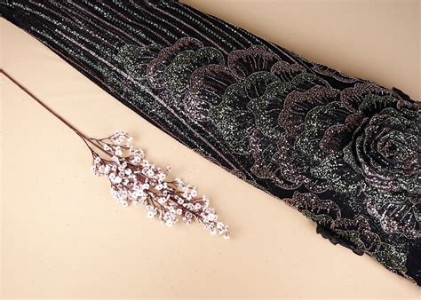 Black Imported Net Fabric With All Over Bead And Sequins And One Side