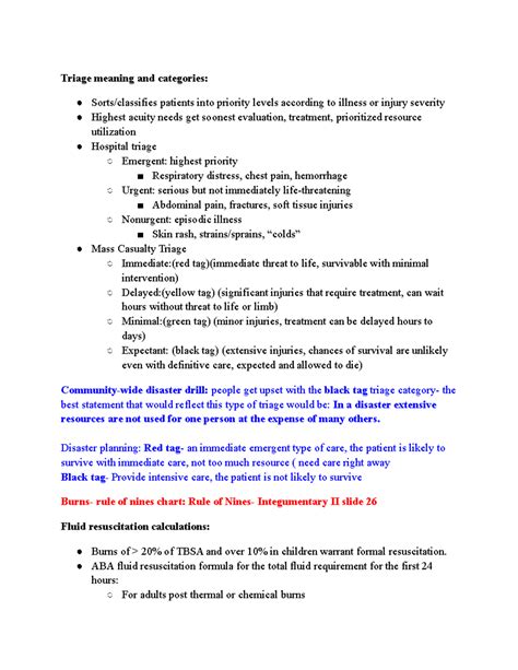 Med Surg 2 Final Exam Review Sheet - Triage meaning and categories ...