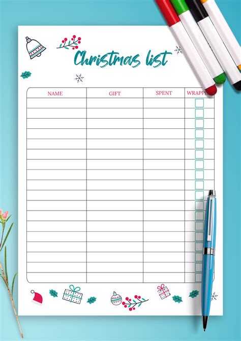 Christmas List Template Printable Pdf - Free Printable
