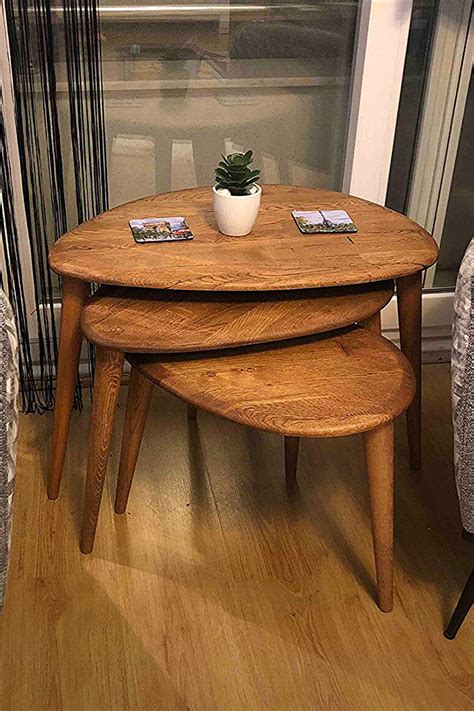 Solid Wood Nesting Table Set, Walnut Mid Century Modern Side Table