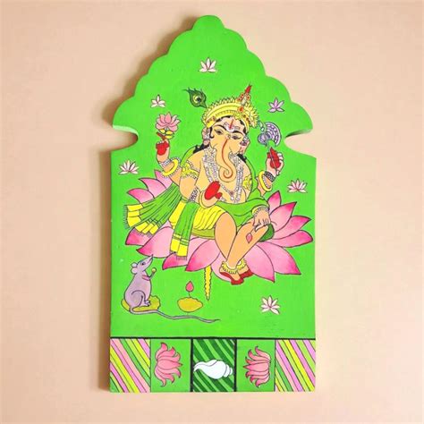 Buy Hand-Painted Ganesha Wooden Wall Decor Online On Zwende