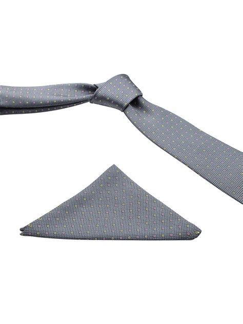 Kavove Graceful Grey Checkered Necktie and Pocket Square Gift Box