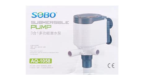 SOBO Submersible Pump Model AQ-1058 ( AC 220-240V 50/60Hz 30w h.max.1 ...