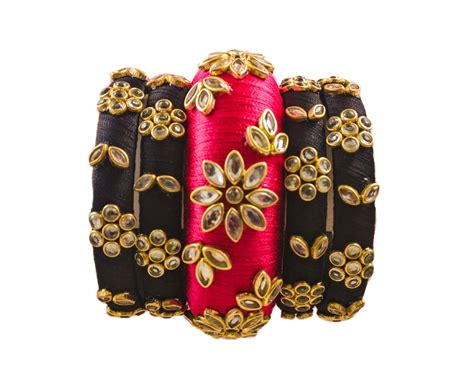 Yaalz Silk Thread Kundan Stone Partywear Bangle Set In Greenish Gold ...