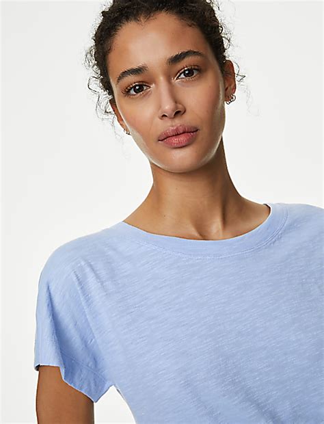 Buy Pure Cotton Everyday Fit Slash Neck T-shirt at Marks & Spencer