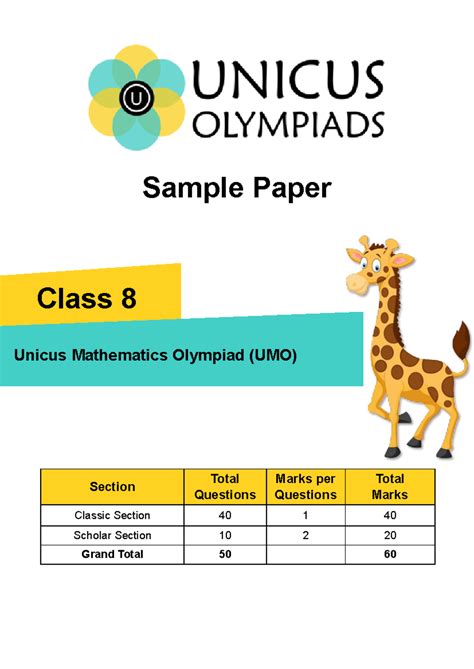 UMO Sample Papers for Class 8 - Section Total Questions Marks per ...