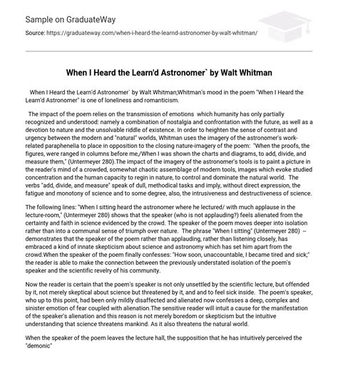 ⇉When I Heard the Learn’d Astronomer` by Walt Whitman Analysis Essay ...