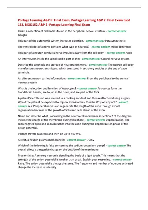 Portage Learning A&P II: Final Exam, Portage Learning A&P 2: Final Exam ...