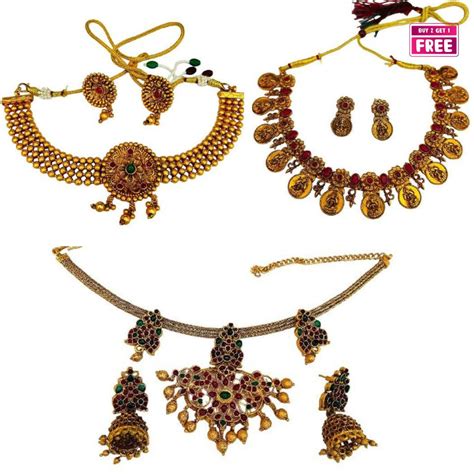 Buy Gold plated Imitation Jewelry Set Kempu neck set Online - Griiham