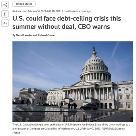 美国会预算办公室警告：若债务上限保持不变，7月至9月将出现债务违约_凤凰网