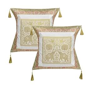 Buy Lal Haveli Room Drcor Elephant Design Silk Cushion Covers 18 x 18 ...