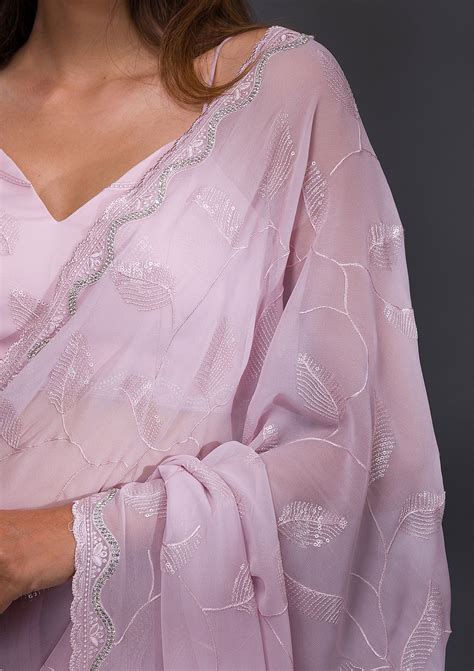 Buy Lavender Sequins Georgette Saree - Koskii