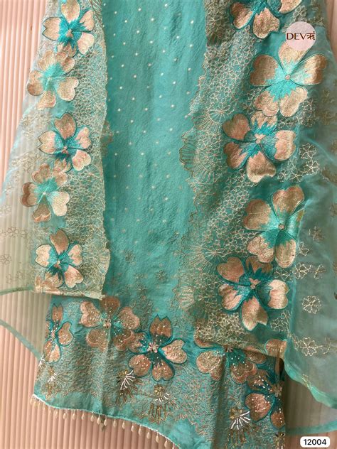 Blue Tissue Shimmer Silk Unstitched Embroidered -Set Of 3