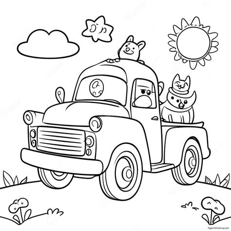 Little Blue Truck With Happy Animals Coloring Page (59793-48130)